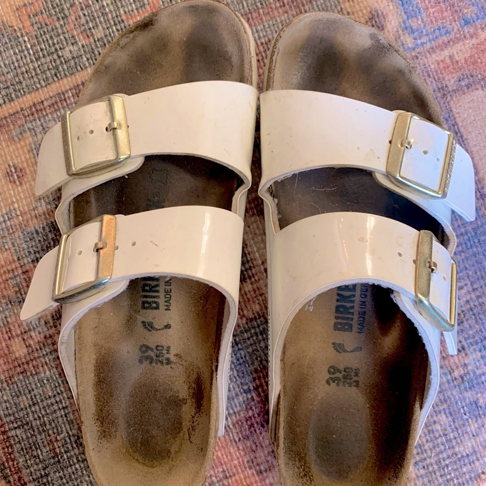 White Birkenstock sandals